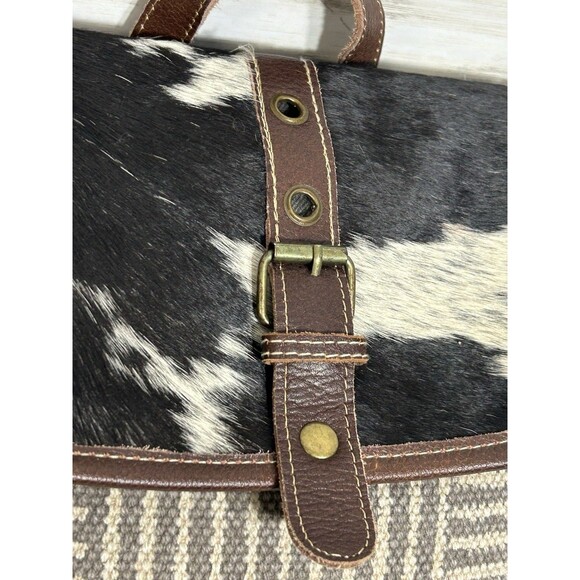 MINTY MYRA BAGS Horse Hair Canvas Leather Backpack Gray Brown Large travel purse - Picture 3 of 16